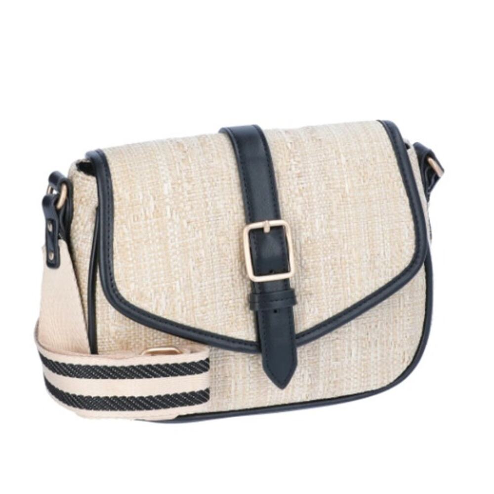 Time and Tru Daisy Woven Straw Crossbody Bag Tan Purse Womens Adjustable Strap